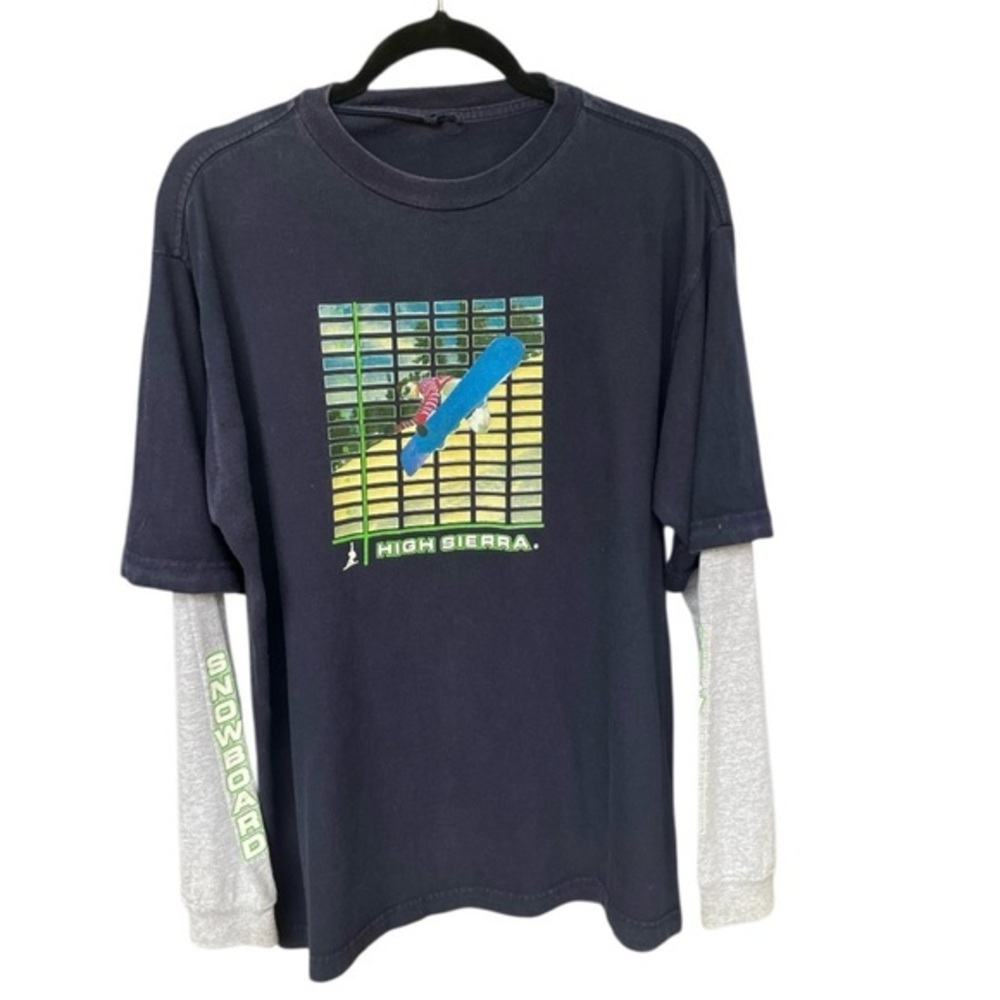 Gently Used High Sierra Men's Blue and Gray Snowboard Long Sleeve Tee
